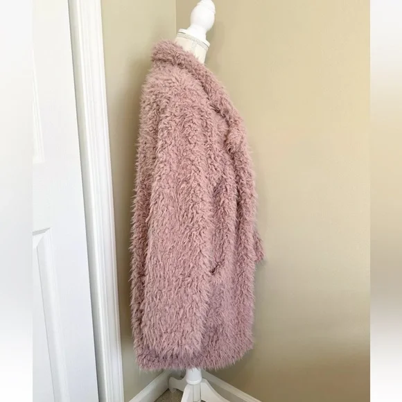 Hyfve Hyfve Hyfve M Teddy Sherpa Pink Faux Fur Coat Lined Good Condition Open - Picture 5 of 13